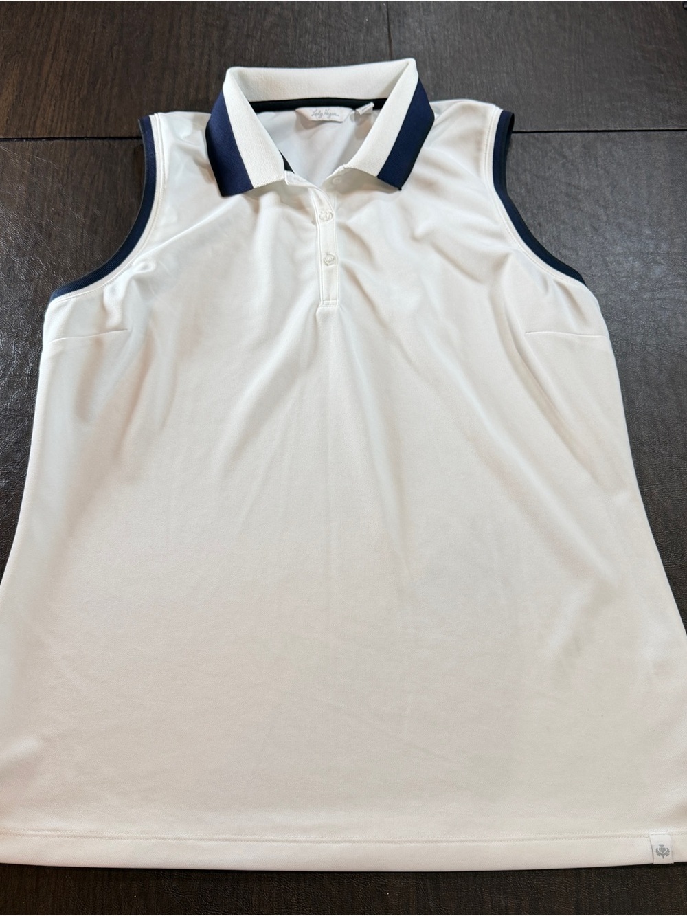 Lady Hagen White Sleeveless Polo 1-4 Button with Navy Trim Sz M Golf Pickleball
